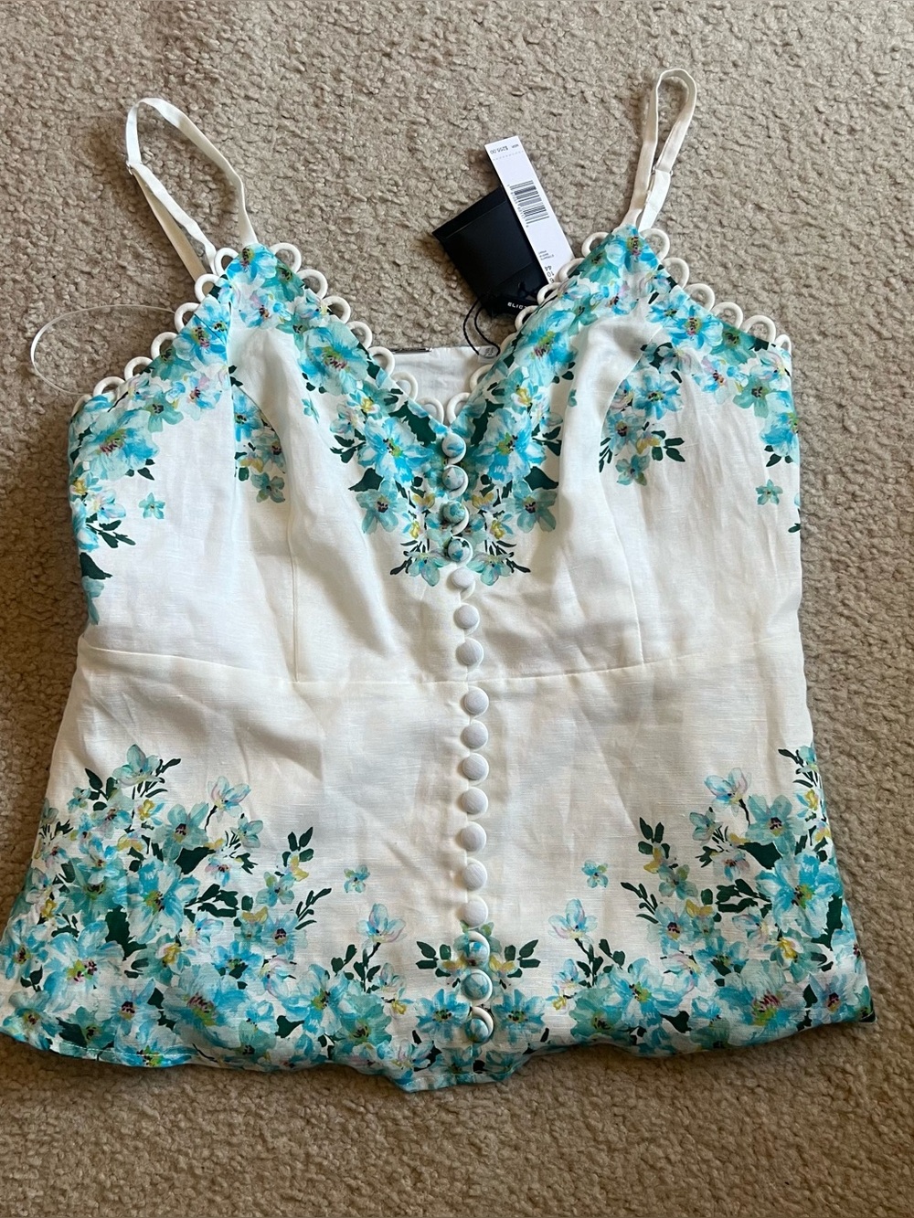 Elie Tahari White Floral-Trim Button-Front Camisole size 6 NWT